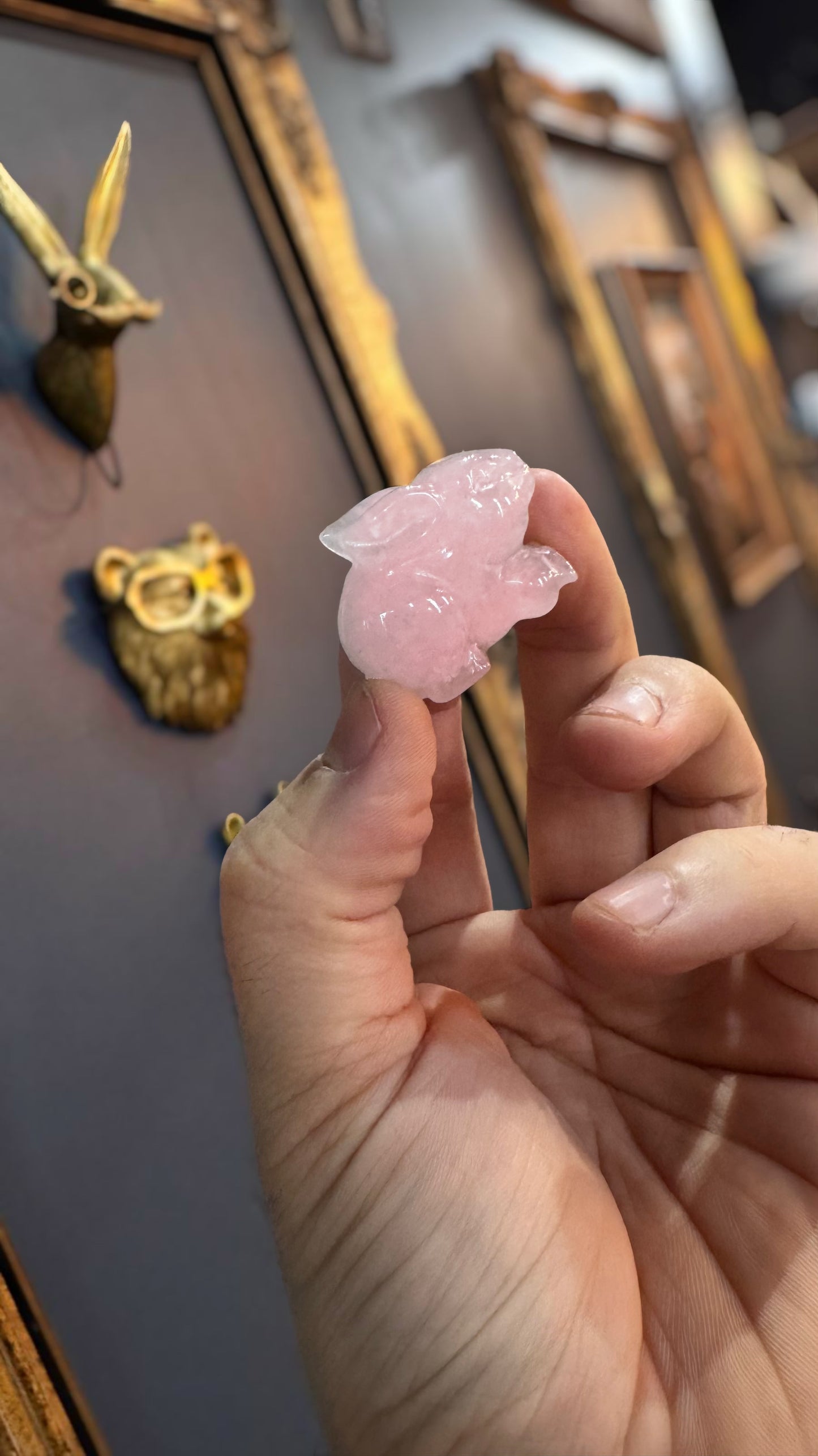 rose Quartz Bunny Carvings