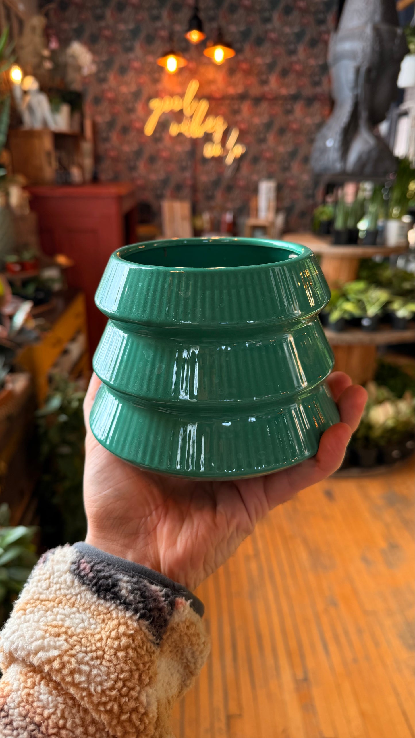 4.5” Ribbed Green Planter