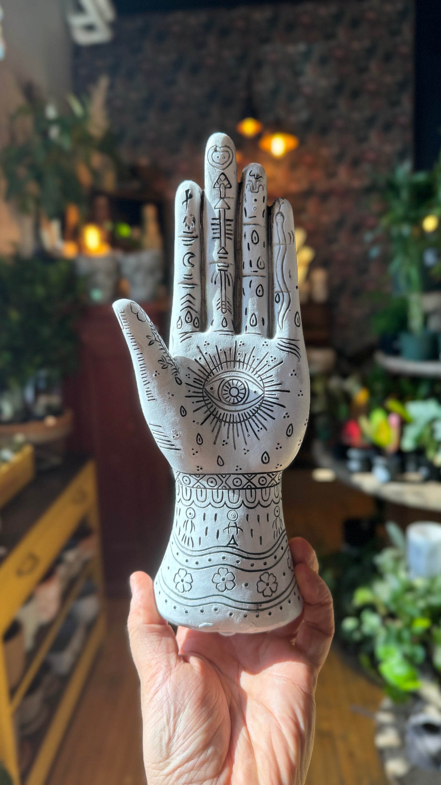 Tattooed Hand Art Ceramic - White