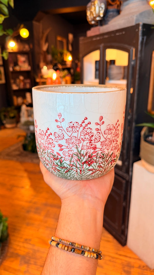 6” Maroon Flower Fields Planter