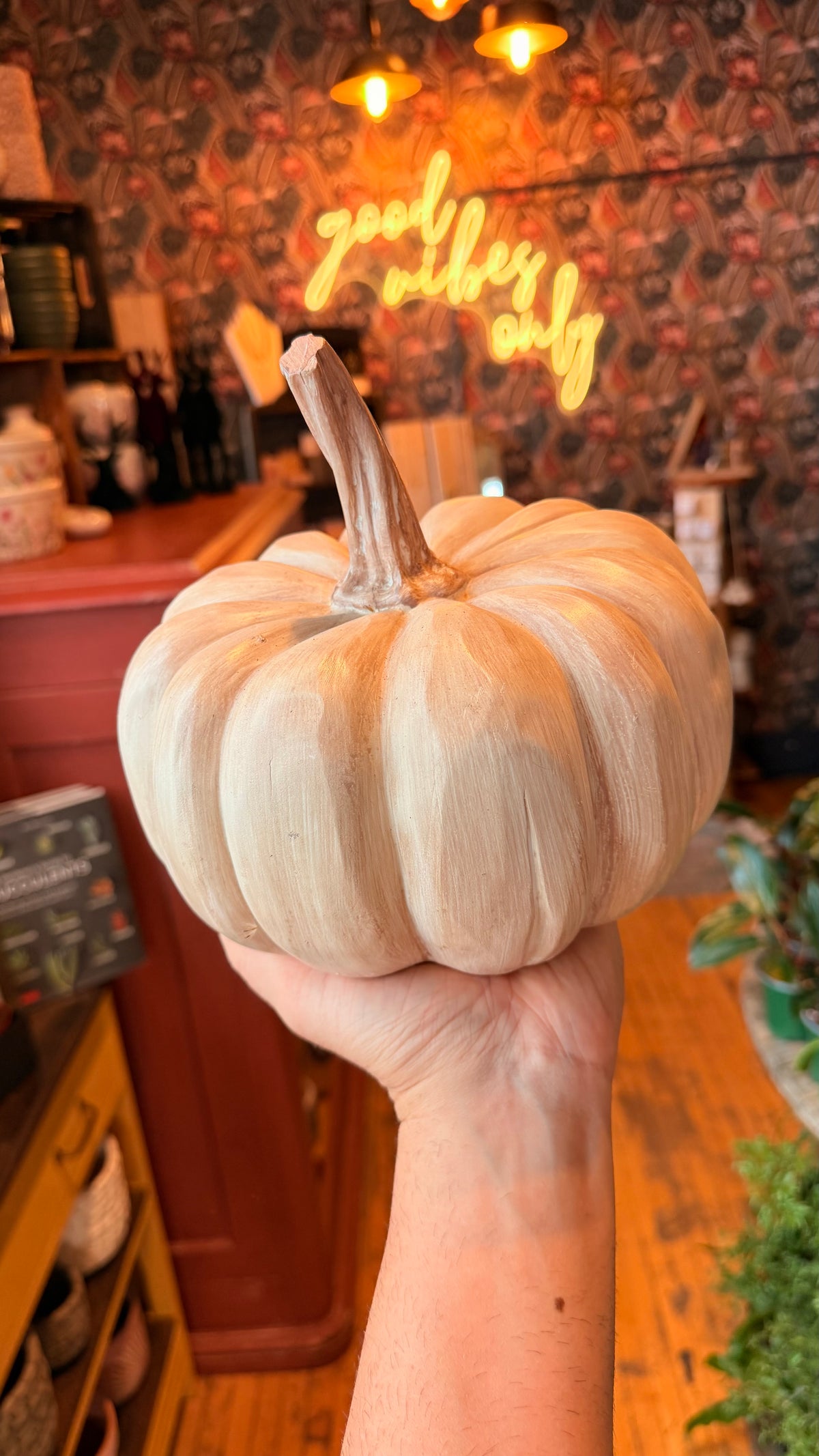 Rustic Ceramic Pumpkin - Light Wood Colour