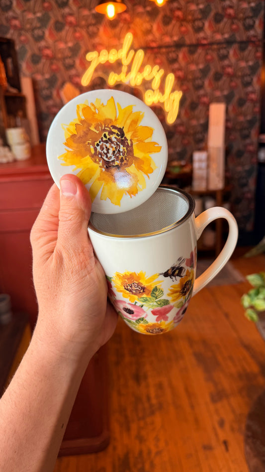 Bee Sunflower Fields - Loose Leaf Tea Mug and Strainer