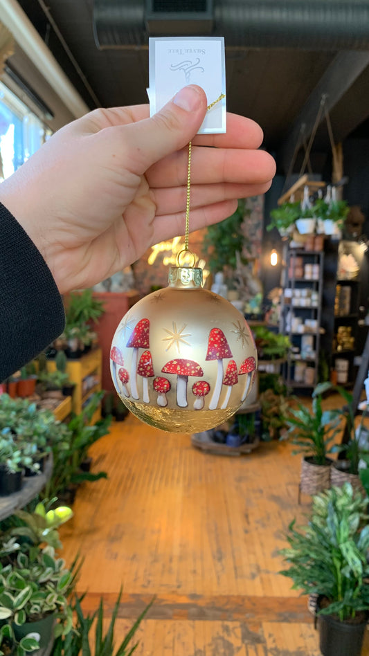 Gold Mushroom Orb Holiday Ornament