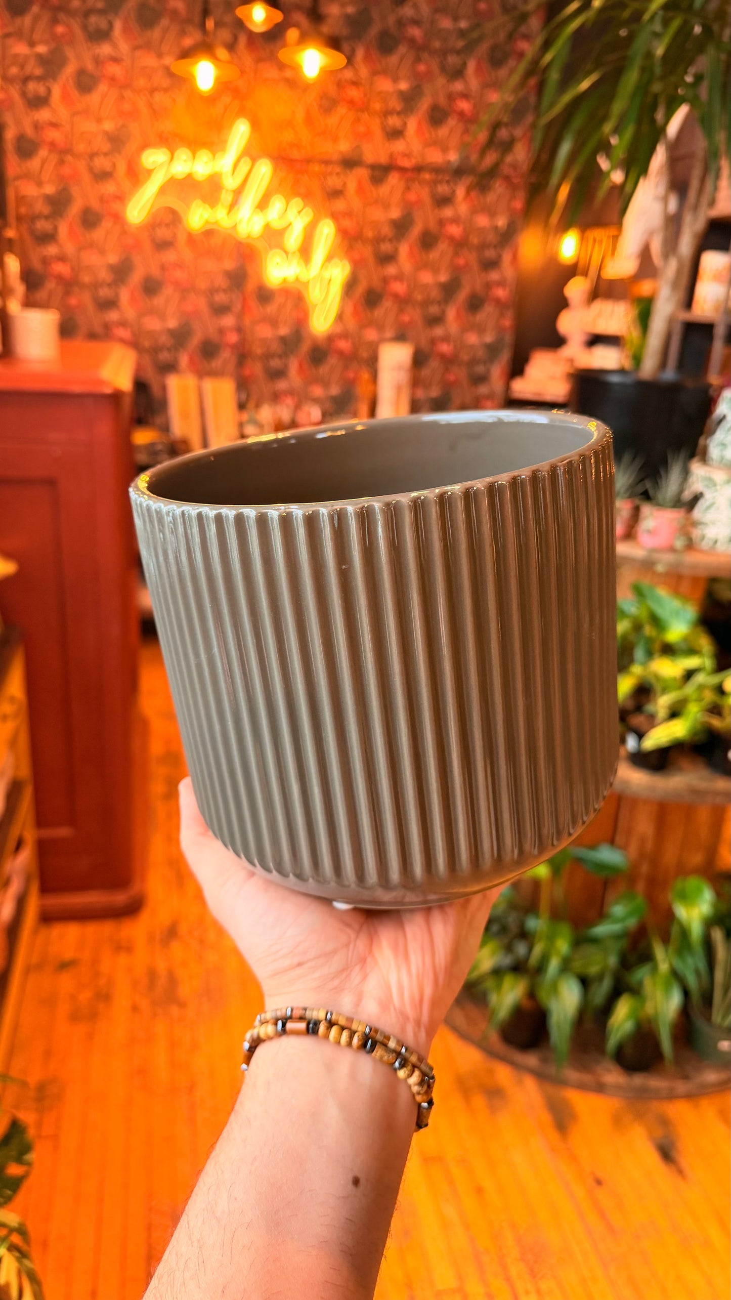 7” Clay Tone Ribbed Planter
