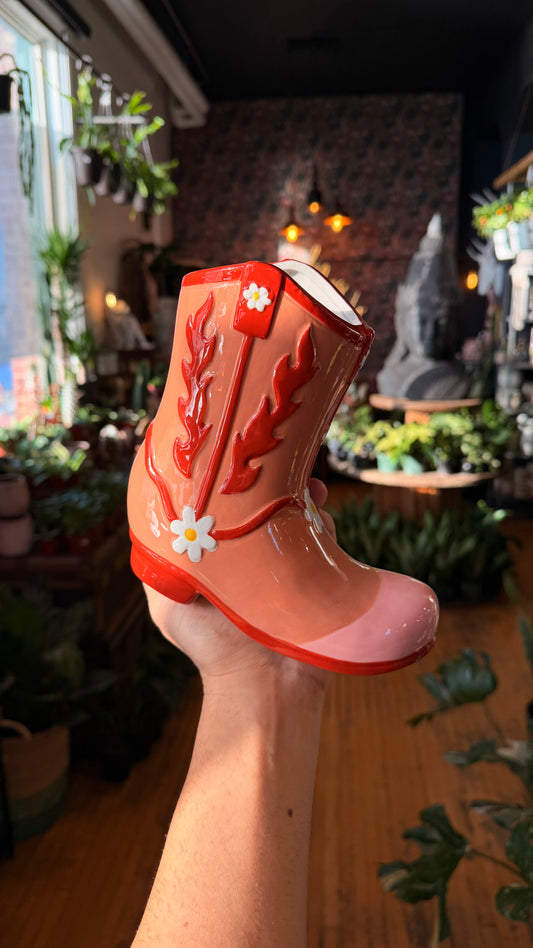 Flaming Cowboy Boot Planter