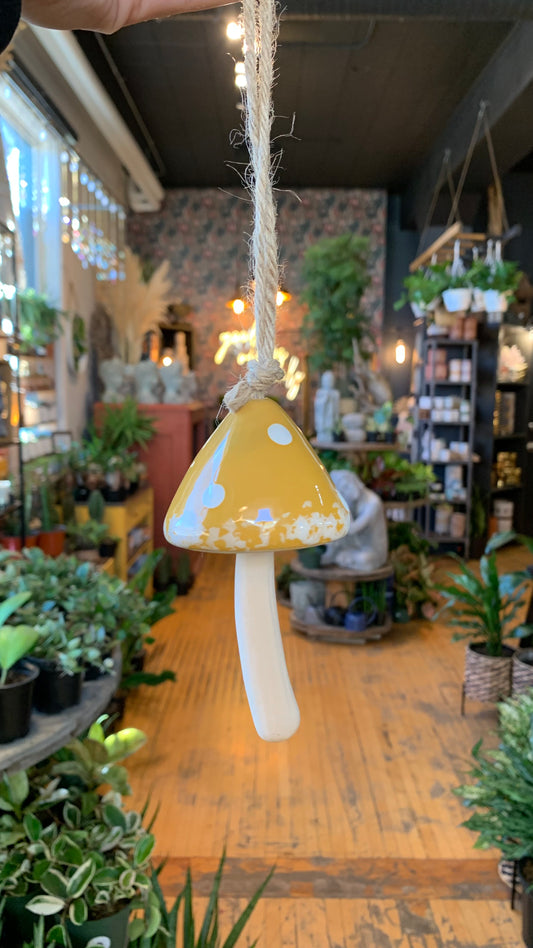 Ceramic Mushroom Holiday Ornament - Yellow