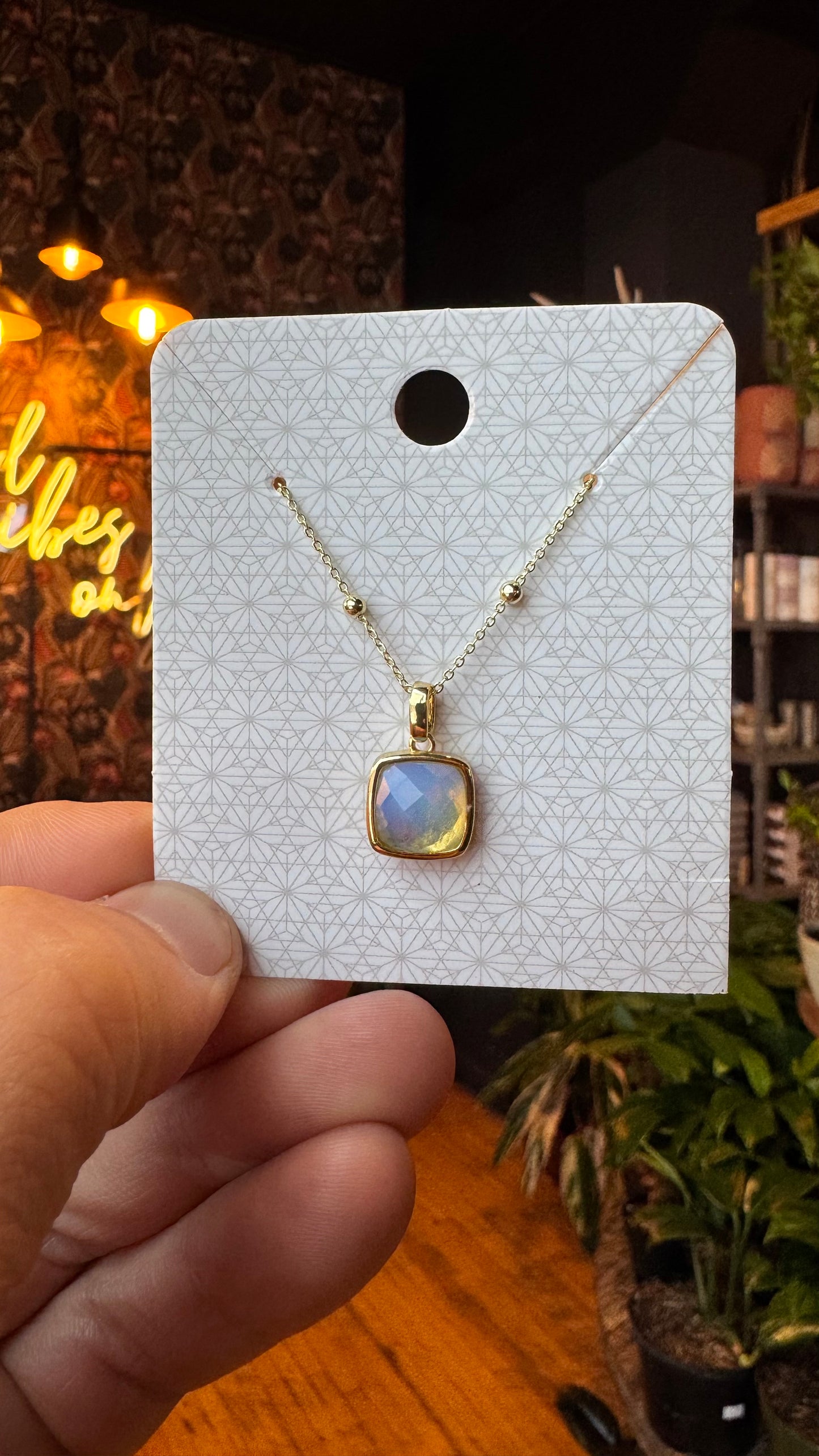 Opalite - Square Faceted Crystal Necklace