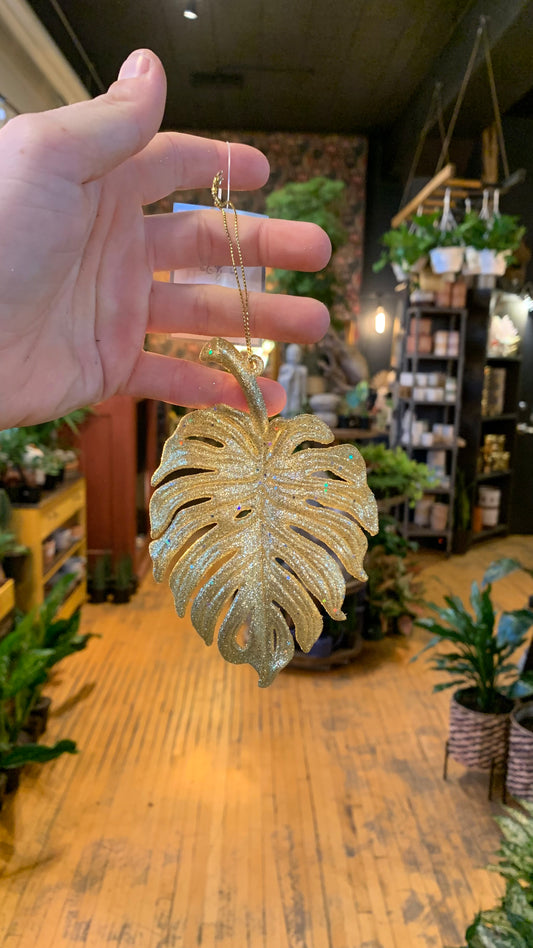 Glitz & Glam Monstera Leaf Holiday Ornament