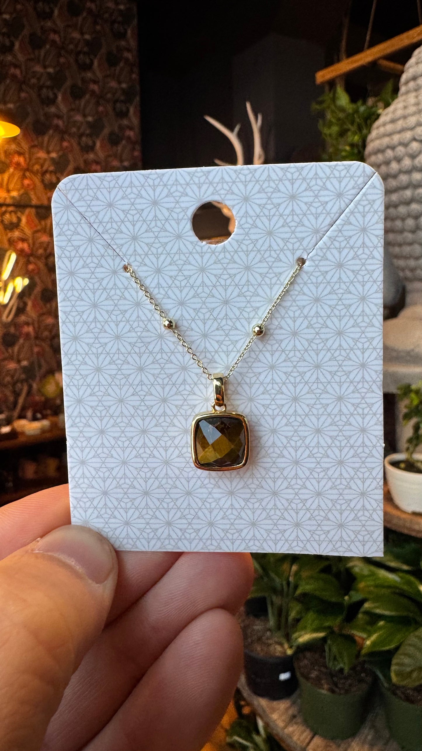 Tiger’s Eye - Square Faceted Crystal Necklace