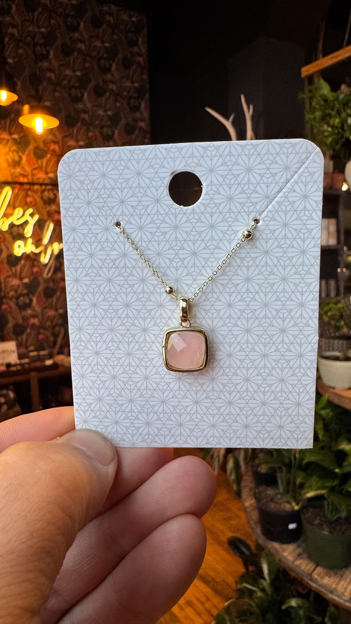 Rose Quartz - Square Faceted Crystal Necklace