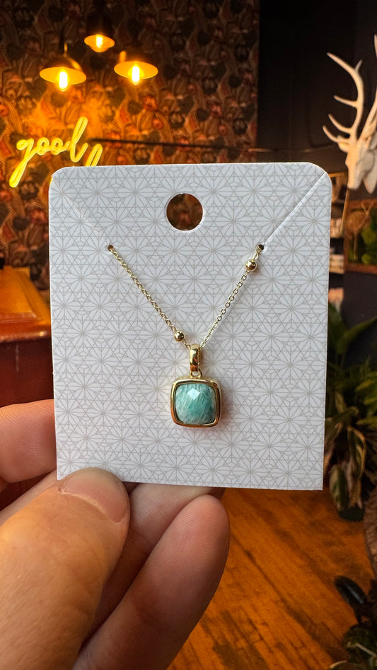 Amazonite - Square Faceted Crystal Necklace
