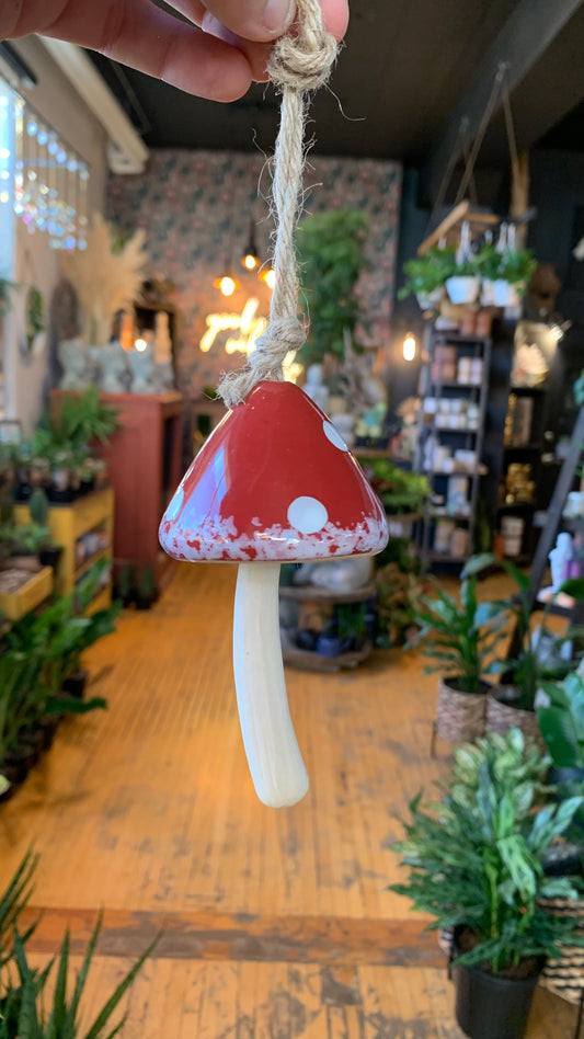 Ceramic Mushroom Holiday Ornament - Red