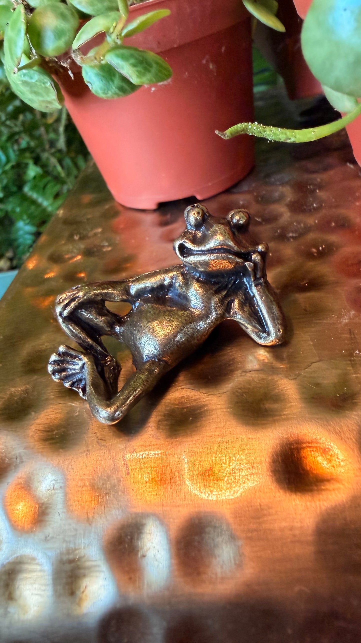 Larry the Lounging Frog Brass Figurine