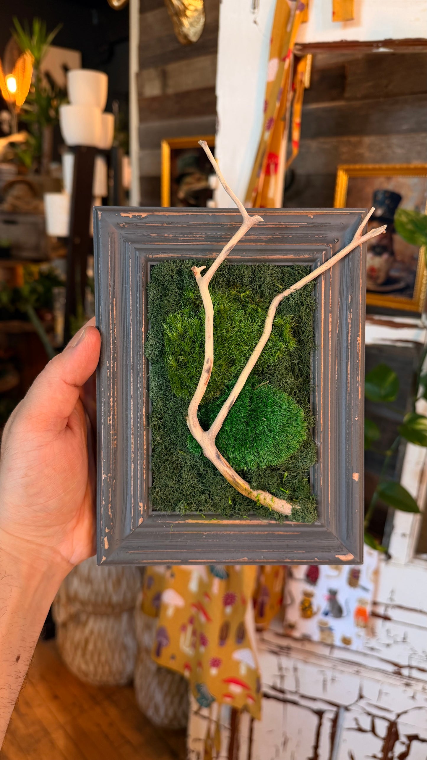 Small Vintage ‘Bleu’ Moss Art Frame