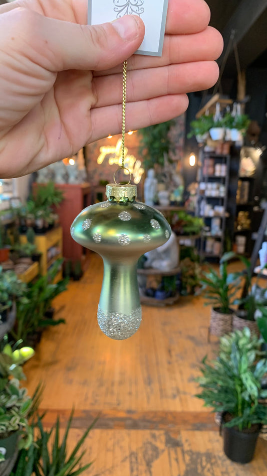 Green Glitter Mushroom Holiday Ornament