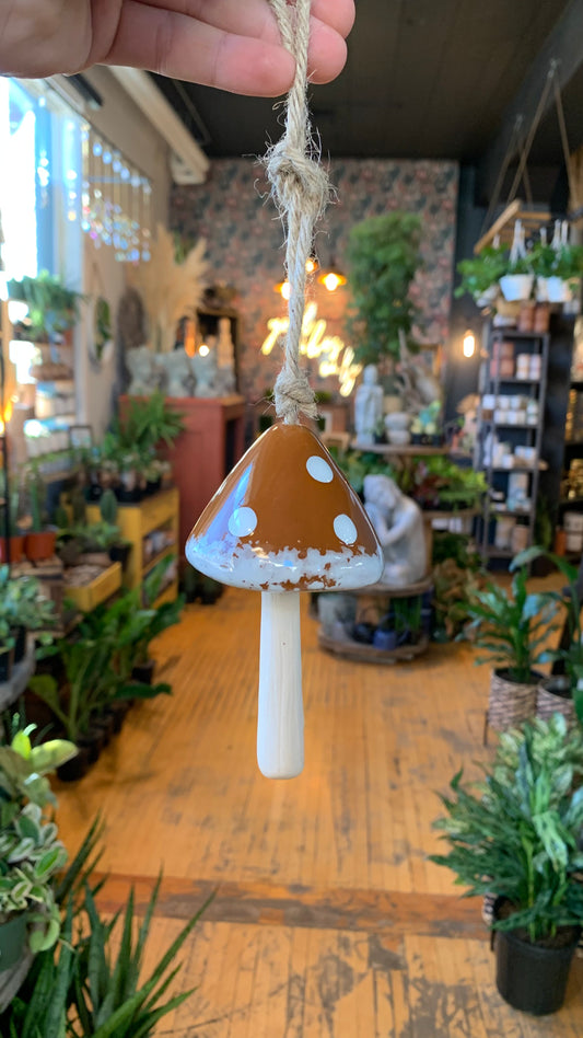 Ceramic Mushroom Holiday Ornament - Brown