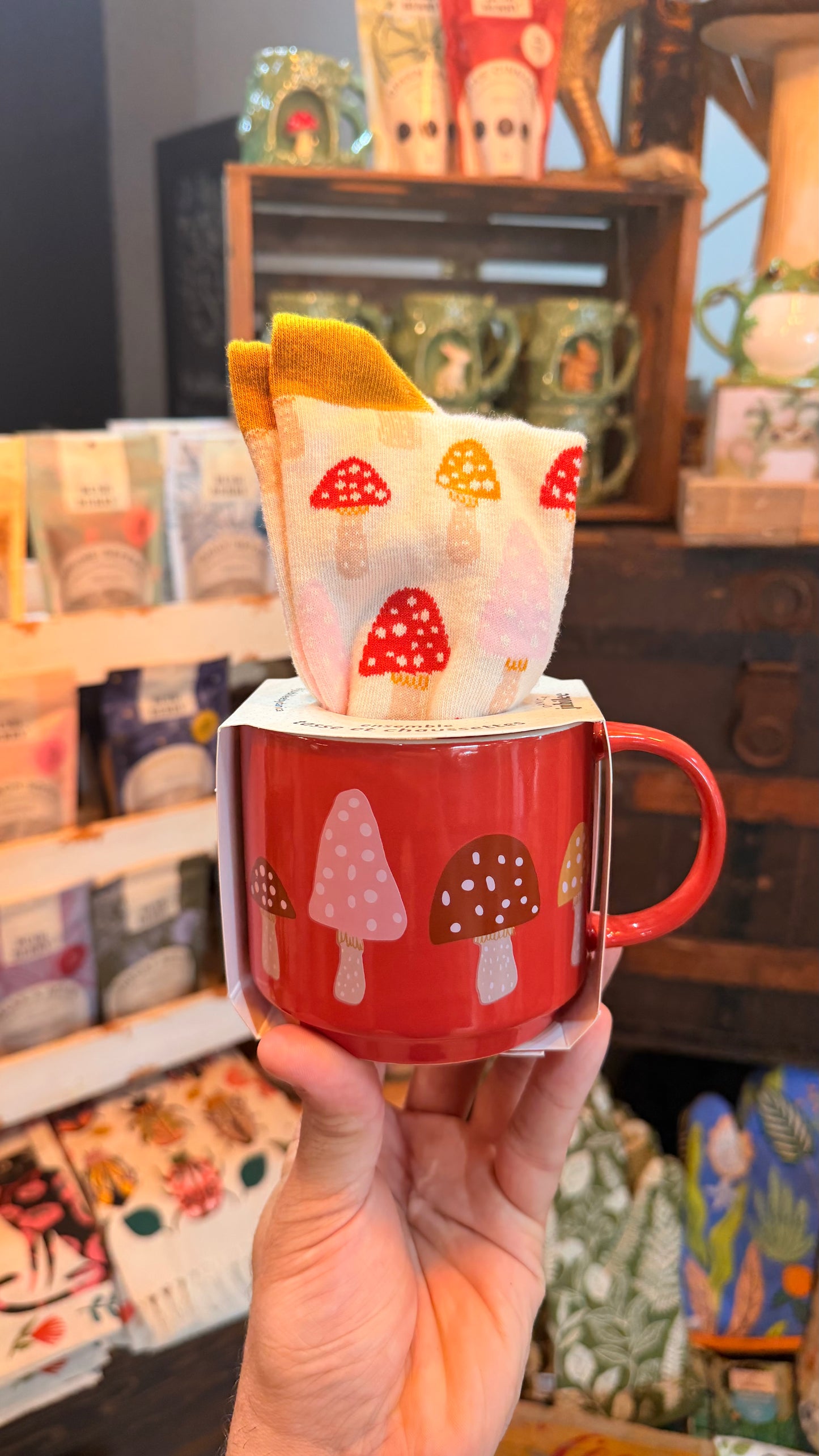 Mushroom Mug and Mushroom Sock Combo