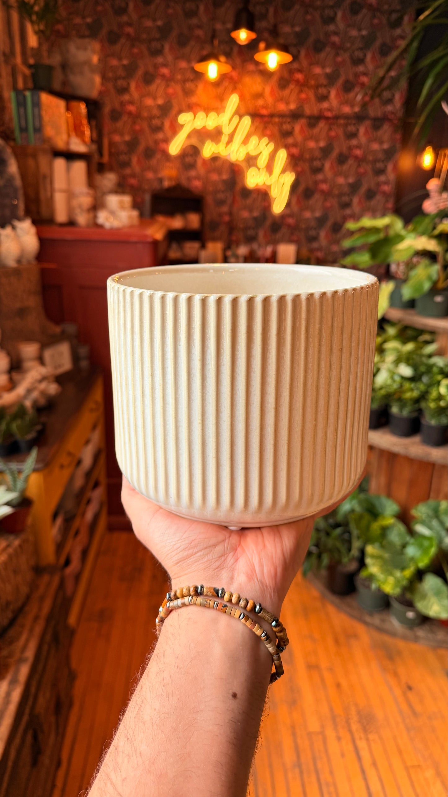 6.5” White Ribbed Planter