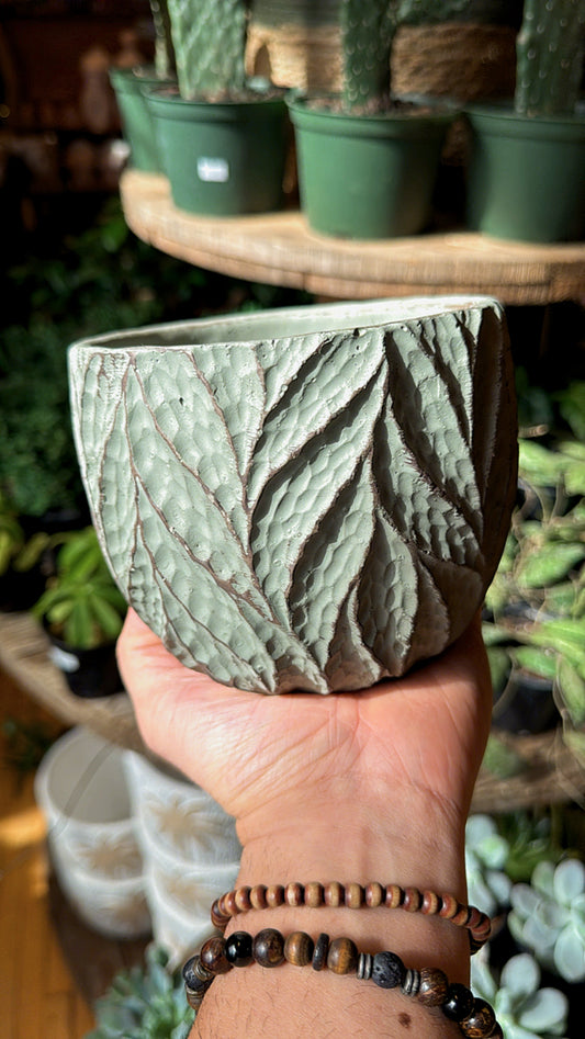 4.5” Etched Leaf Sage Planter