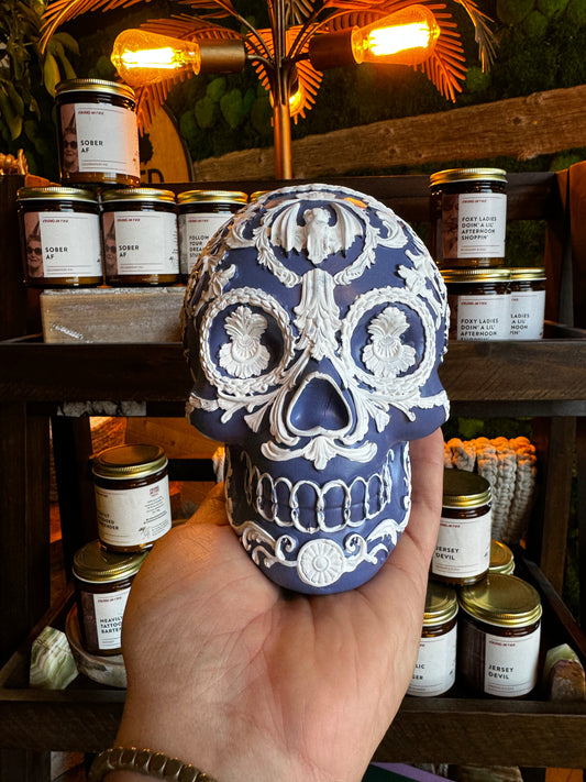 Royal Blue Victorian Skull Decor